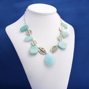 Vintage Blue Chrysocolla Druzy and Thai Karen Necklace with Jade Pendant
